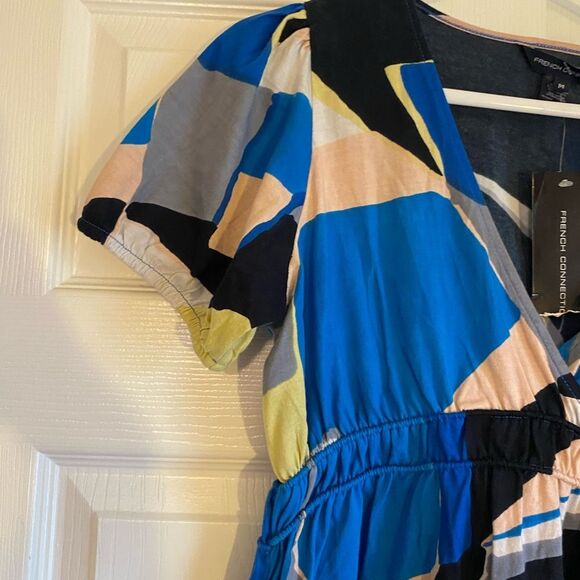 NWT French Connection medium Y2K vintage retro blue babydoll abstract top - Picture 2 of 7